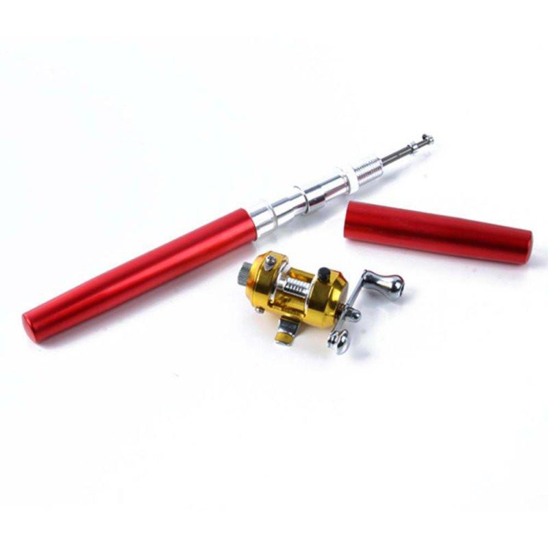 (Red) Portable, Pen Design Telescopic Fishing Folded Rod with Reel Wheel